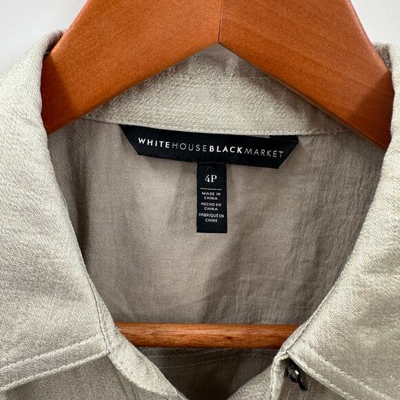 White House Black Market Metallic Gold Satin Button Down Dress // 4 Petite - Picture 5 of 10